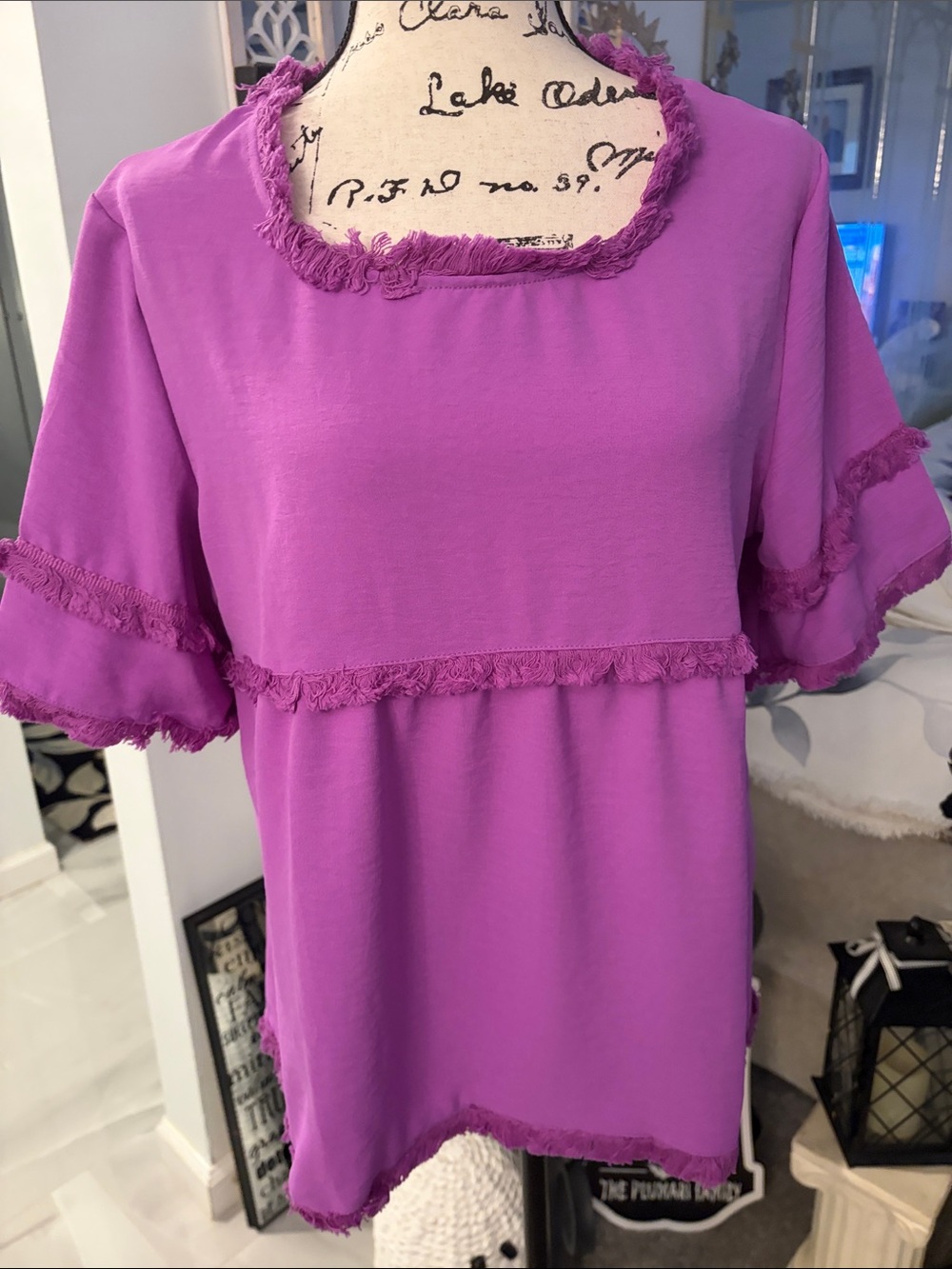 Magenta Fringed Short Sleeve Tee